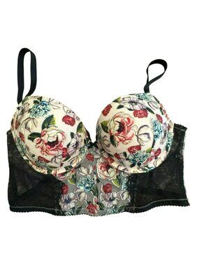 Victoria's Secret 36DD Very Sexy Push-Up Bustier Pink Floral Lace Corset Top